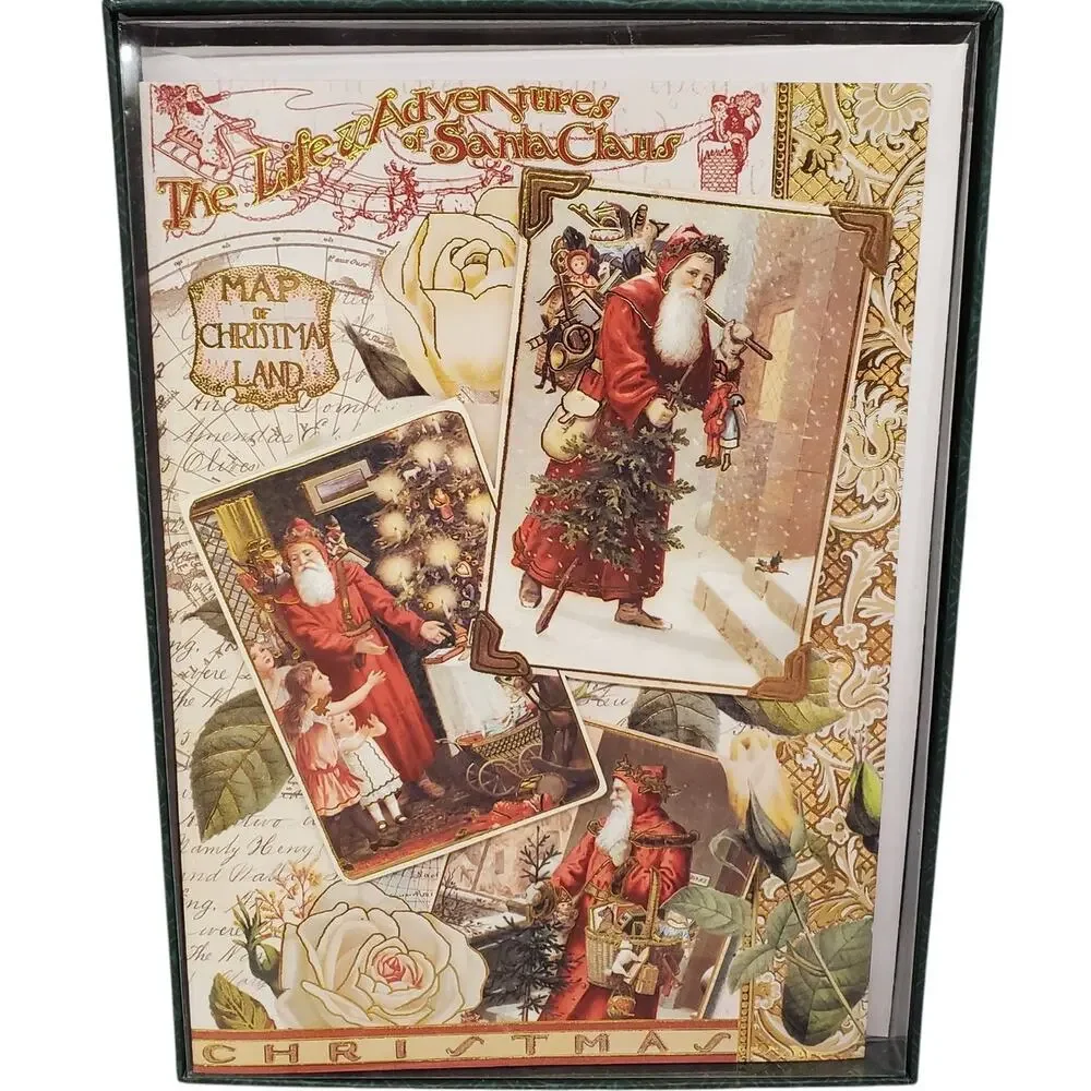 Vintage Santa Claus Christmas Cards Victorian Punch Studio Cards Gold Accents